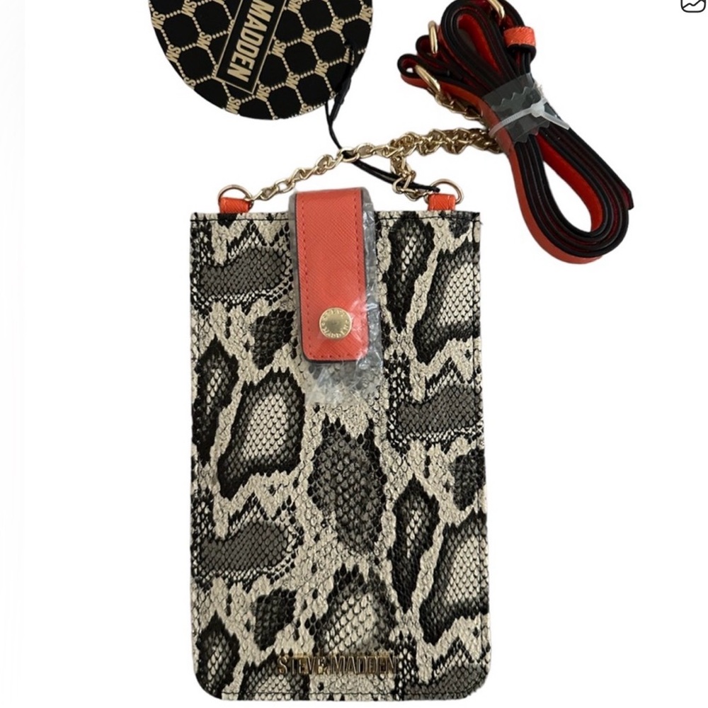 Steve Madden Black Snake with orange details Crossbody Phone holder w/cardslots